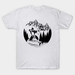 Bigfoot Bow Hunting Silhouette Mountains Gifts T-Shirt